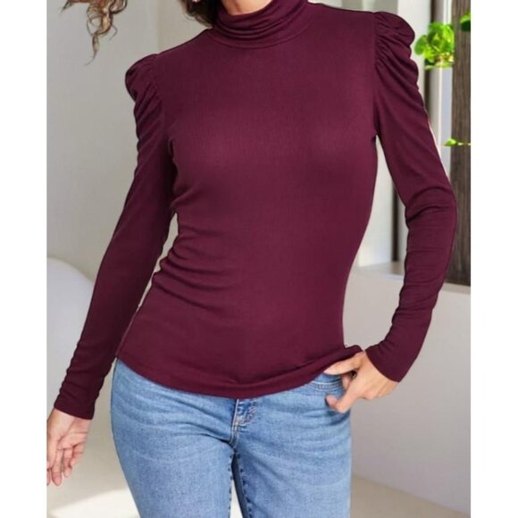 International Concepts Women's Ribbed Knit Port Puff Sleeve Turtleneck Top NWT - Picture 2 of 3